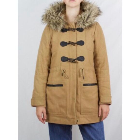 Abercrombie & Fitch Faux Fur Hooded Parka Jacket Coat Women's Small - Picture 1 of 14